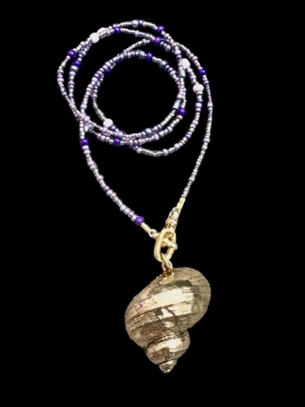 Purple & Gold Large Shell Long Necklace.